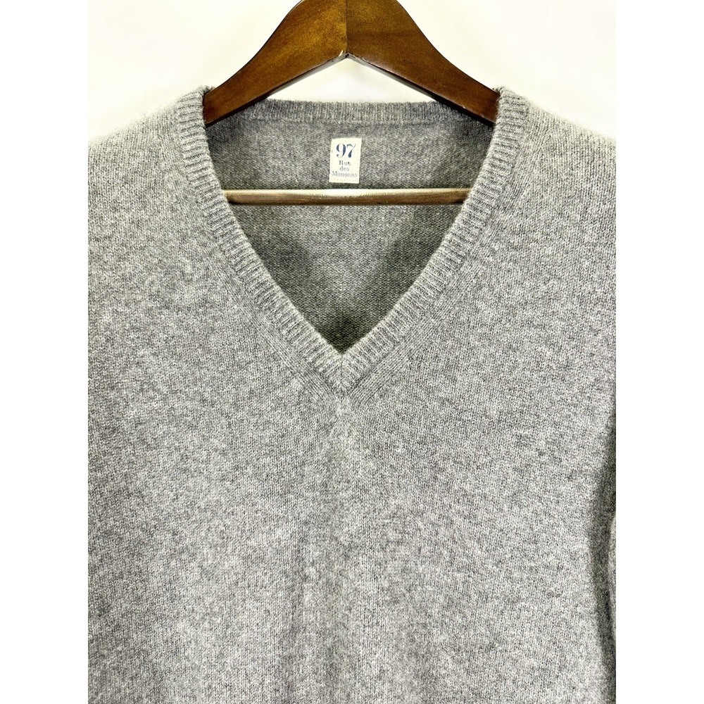 97 RUE DES MIMOSAS KAMA V-Neck PULLOVER SWEATER ITALY 100% Cashmere Gray